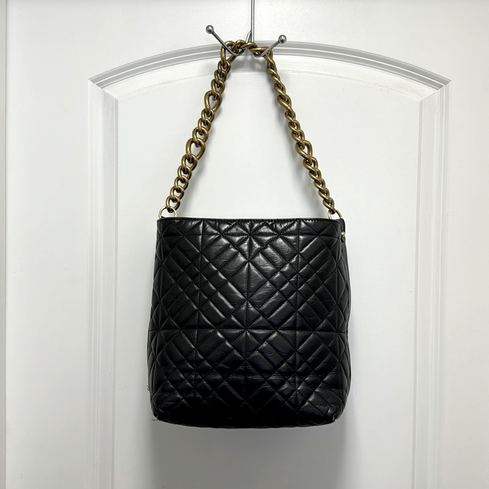 Monica Bini black leather hobo shoulder bag with gold chain
